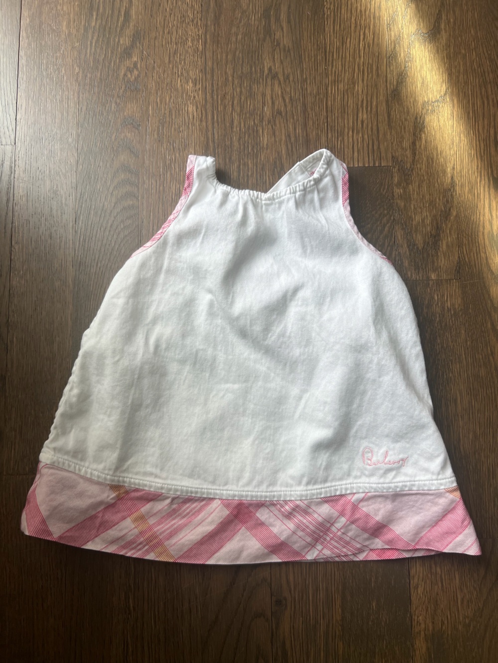 Burberry White Dress with Pink Plaid Trim
